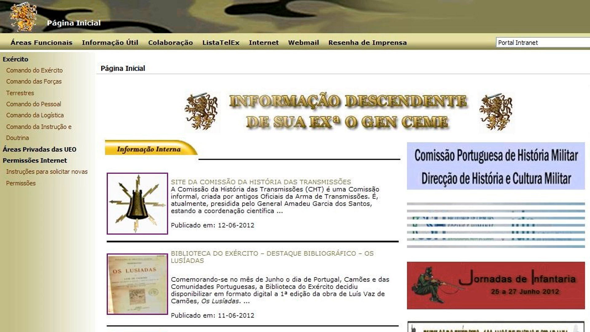 preview do portal interno do exército