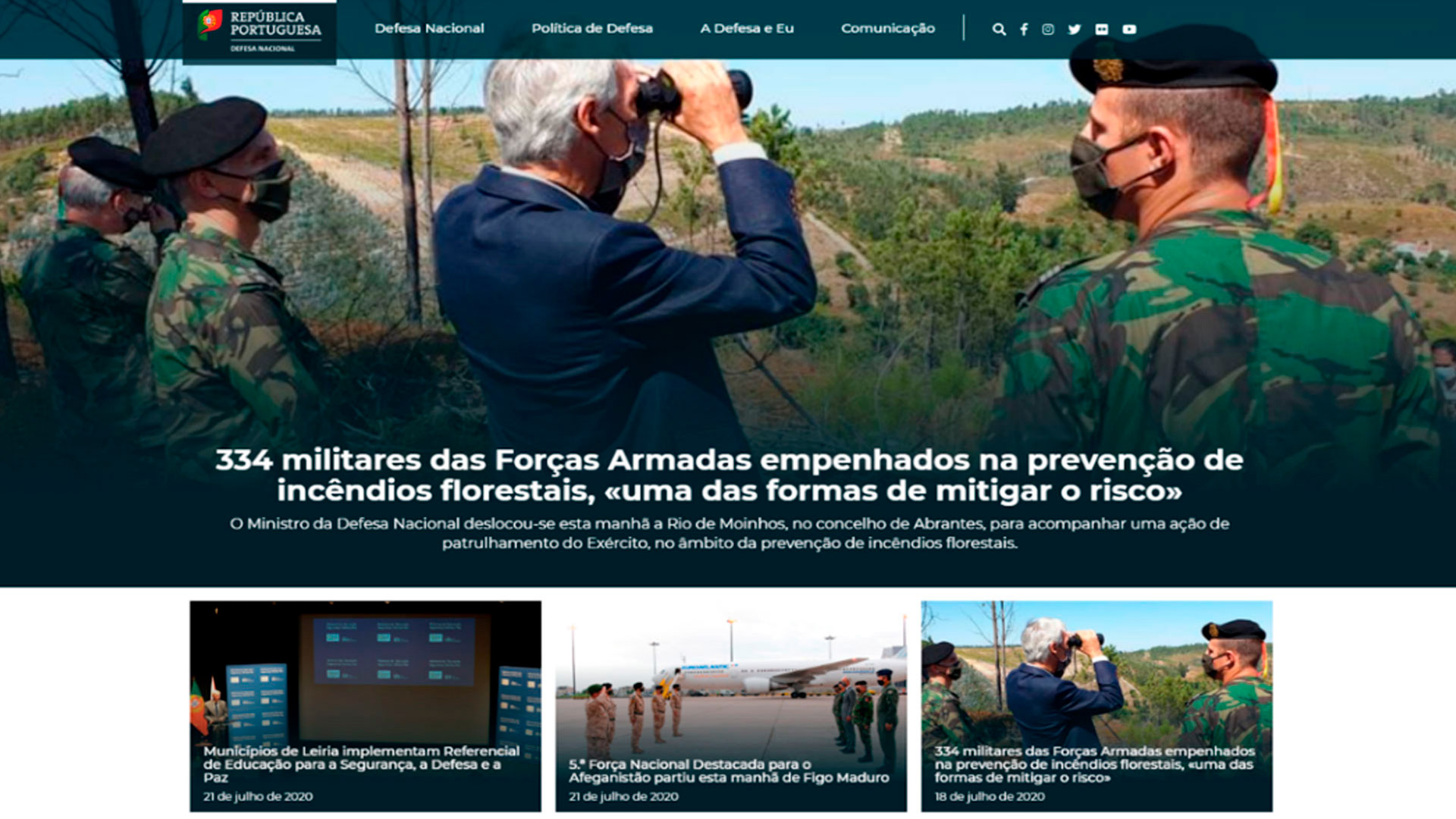 preview da homepge do site da defesa nacional