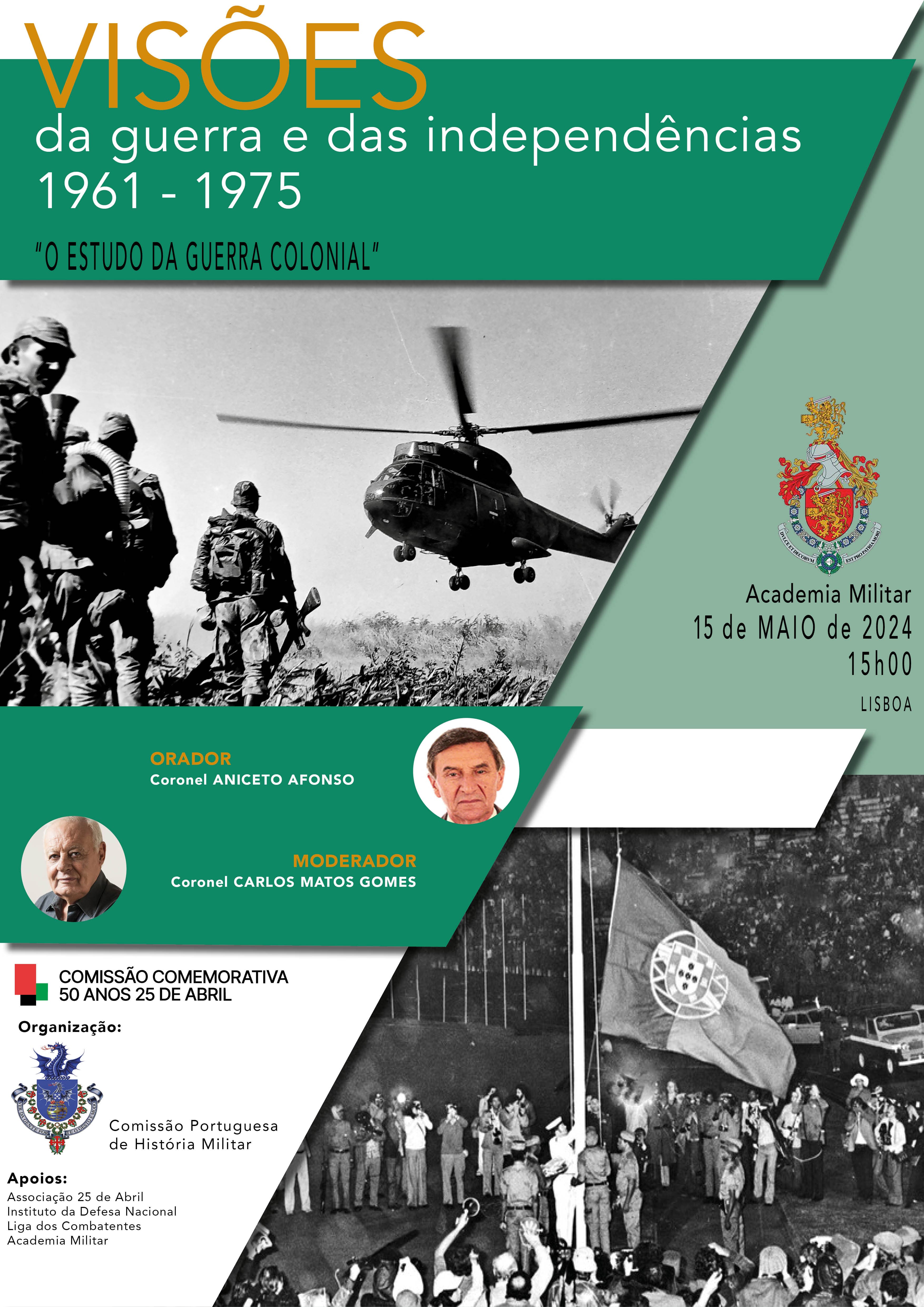 Cartaz CPHM - 15mai, às 15h, transmissão online da Conferência - Estudo da Guerra Colonial. Participe