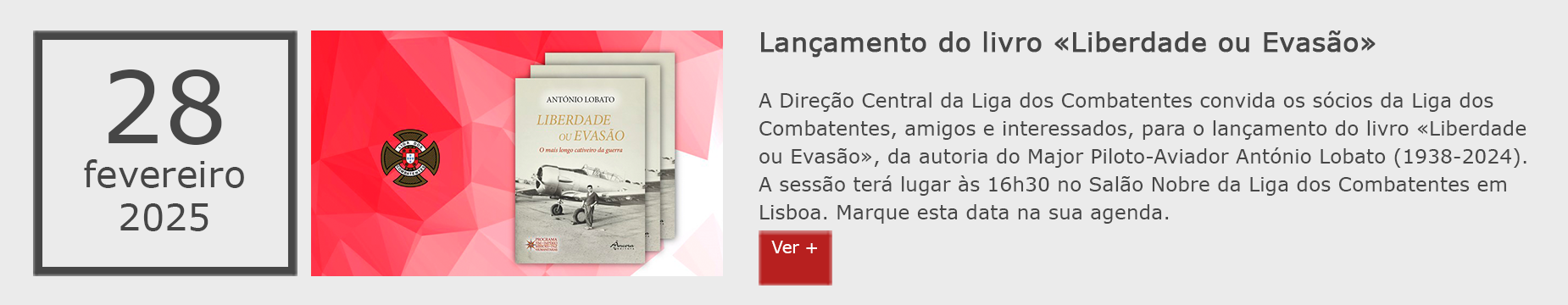 Imagem do lançamento livro:28fev, às 16h30 Salão Nobre Liga Combatentes 